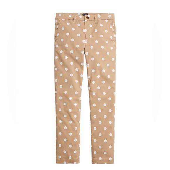 J.Crew Factory High Rise Girlfriend Chino Pant in Cashew Ivory Polka Dot - Picture 1 of 7
